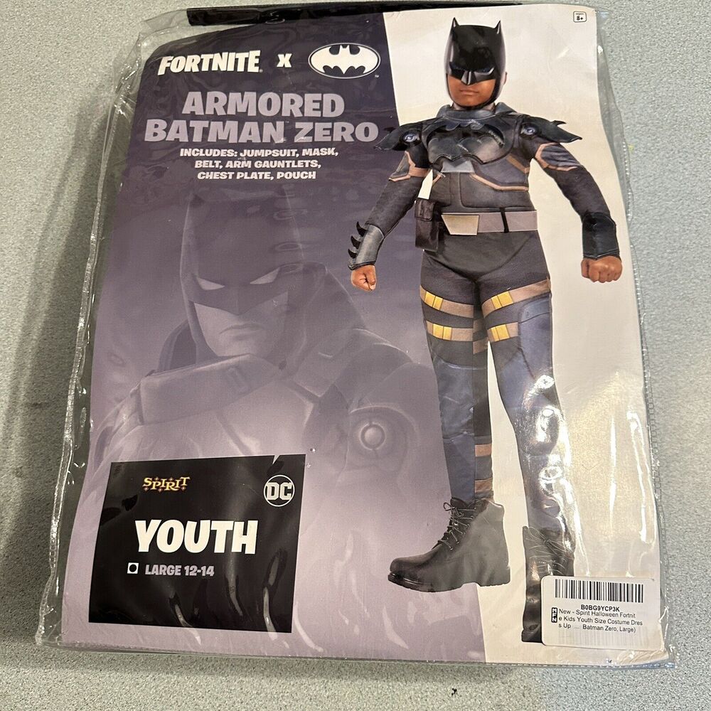 Fortnite Armored Batman Zero Costume Youth Boys Large 12-14 Complete Cosplay